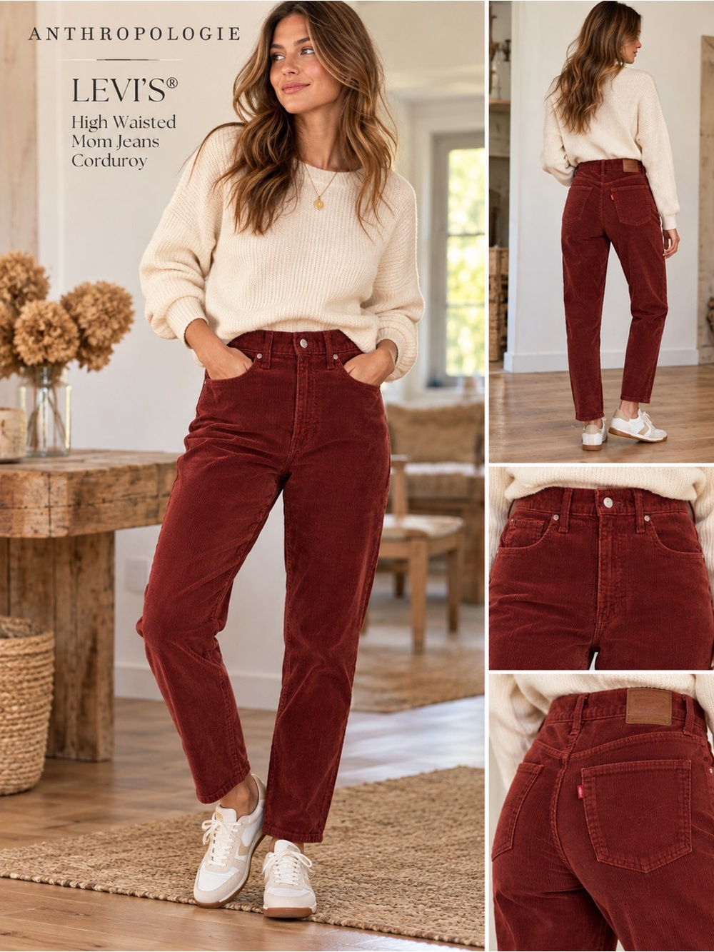 Levi's High-Waisted Mom Corduroy Jeans - Rust Red Size 29